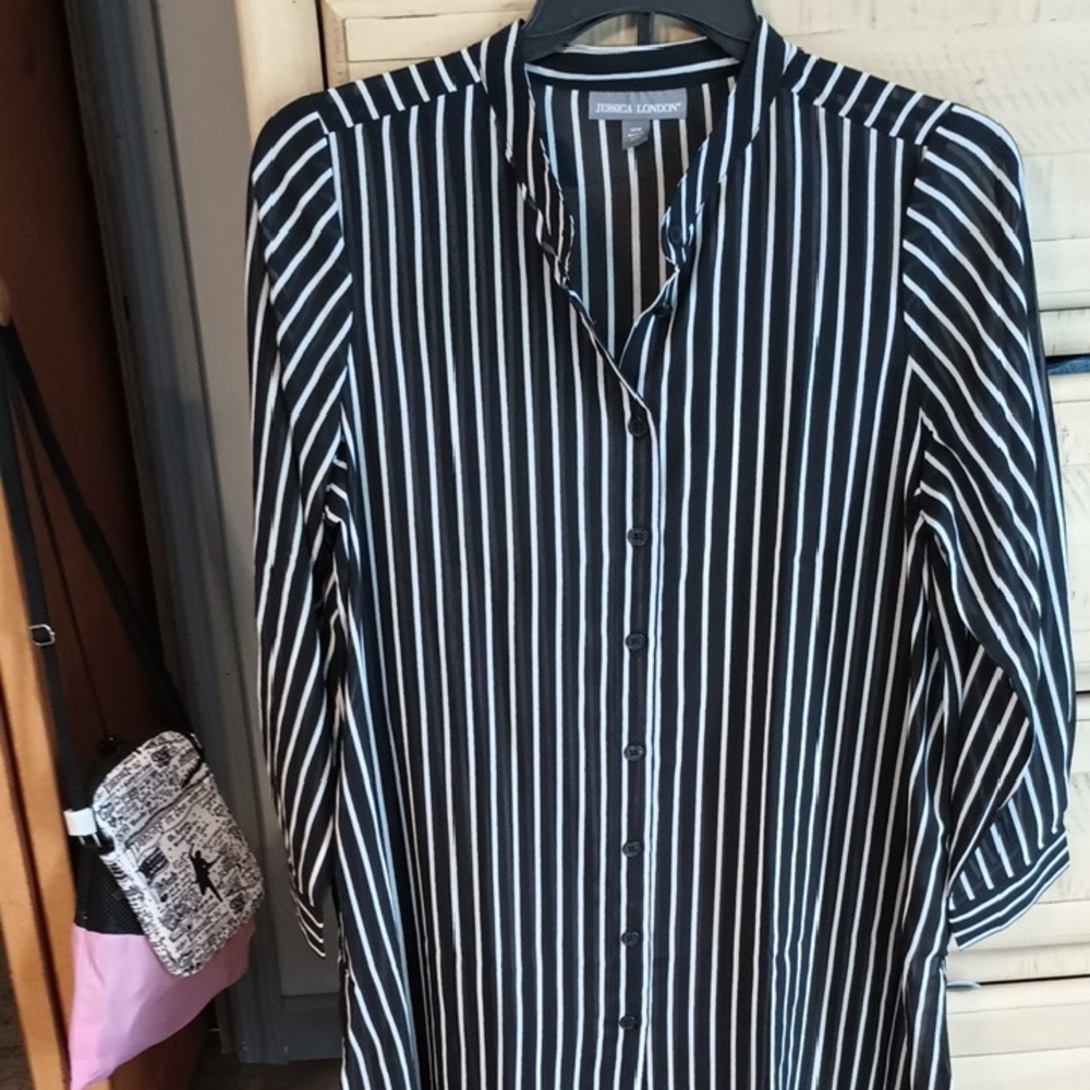 Jessica London Black and White Striped Shirt